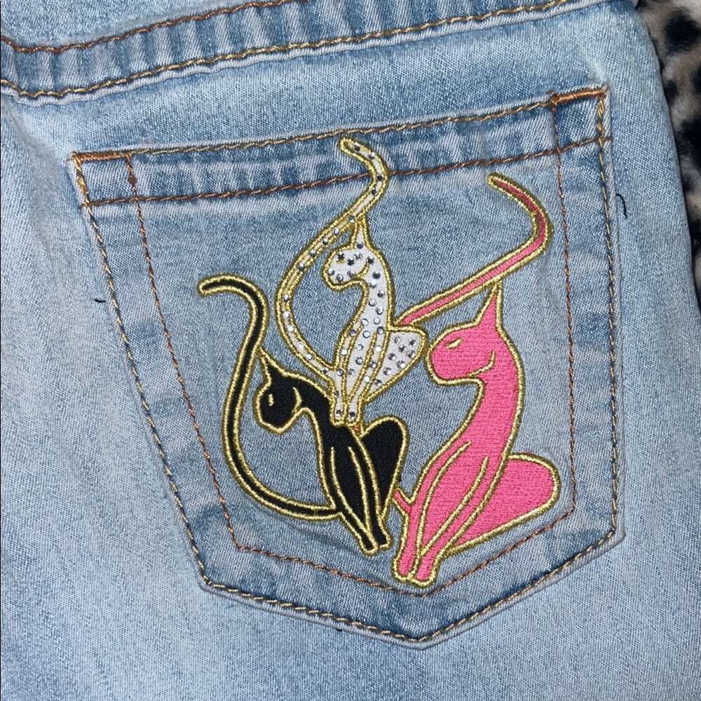 Baby Phat Light Blue Jeans RARE Colorful Embroidery - Picture 3 of 7